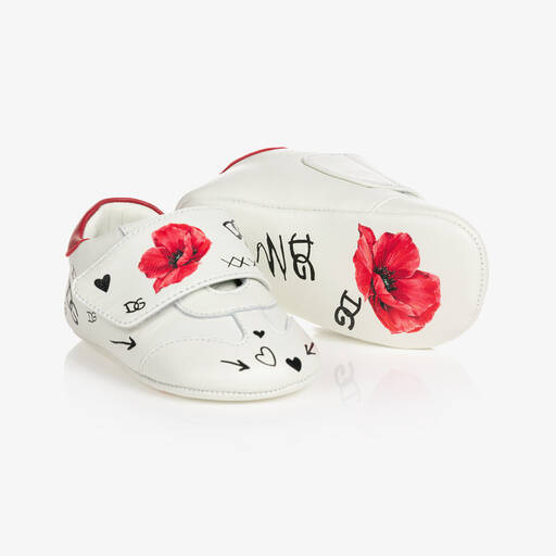 Dolce & Gabbana-Белые кожаные пинетки для девочек | Childrensalon Outlet