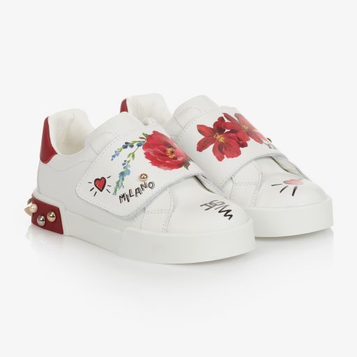 Dolce & Gabbana-Girls White Leather Trainers | Childrensalon Outlet