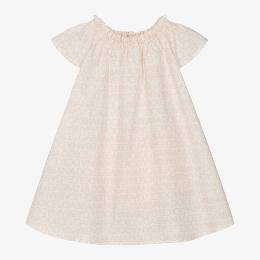 Dolce & Gabbana-Girls White & Pink Cotton Dress | Childrensalon Outlet