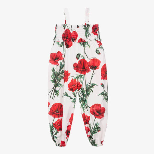 Dolce & Gabbana-Белый комбинезон из поплина с маками | Childrensalon Outlet