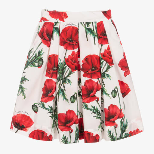 Dolce & Gabbana-Girls White Poppy Midi Skirt | Childrensalon Outlet