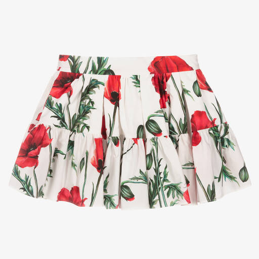 Dolce & Gabbana-Girls White Poppy Mini Skirt | Childrensalon Outlet