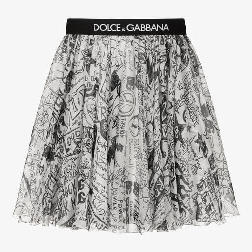 Dolce & Gabbana-Girls White Silk Graffiti Skirt | Childrensalon Outlet