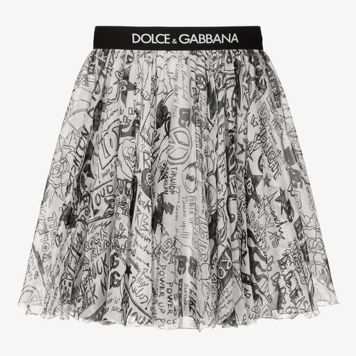 Dolce & Gabbana-Weißer Graffiti-Rock aus Seide (M) | Childrensalon Outlet