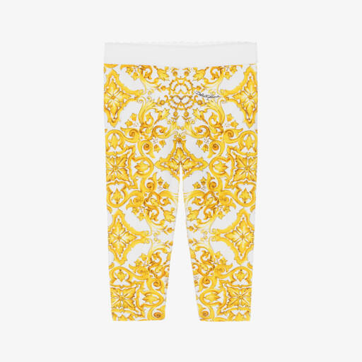 Dolce & Gabbana-ليقنز بطبعة ماجوليكا قطن لون أصفر للبنات | Childrensalon Outlet