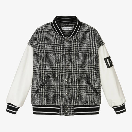 Dolce & Gabbana-Grey Wool Check Varsity Jacket | Childrensalon Outlet