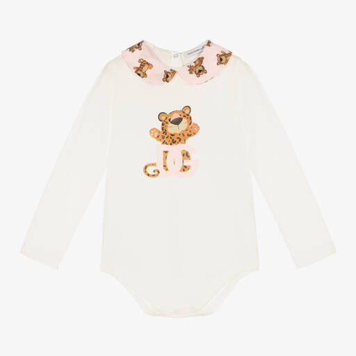 Dolce & Gabbana-أوفرول بادي قطن جيرسي لون عاجي للمولودات | Childrensalon Outlet