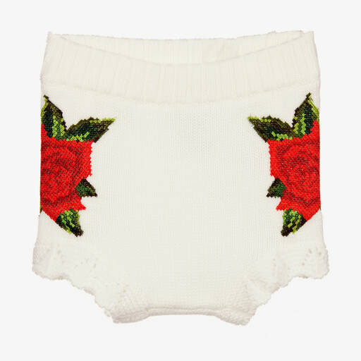 Dolce & Gabbana-Short ivoire en tricot de laine à roses | Childrensalon Outlet