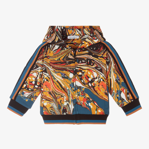 Dolce & Gabbana-Petrol Blue Marble Zip-Up Top | Childrensalon Outlet