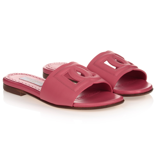 Dolce & Gabbana-Pink Leather Sliders | Childrensalon Outlet