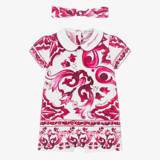 Dolce & Gabbana-Pink Majolica Cotton Baby Shortie Set | Childrensalon Outlet