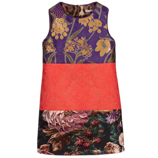 Dolce & Gabbana-Robe violette et rouge en brocart | Childrensalon Outlet