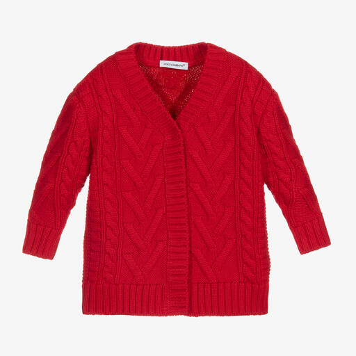 Dolce & Gabbana-Red Knit Wool Baby Cardigan | Childrensalon Outlet