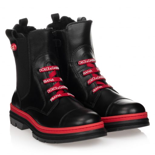 Dolce & Gabbana-Teen Black & Red Logo Boots | Childrensalon Outlet