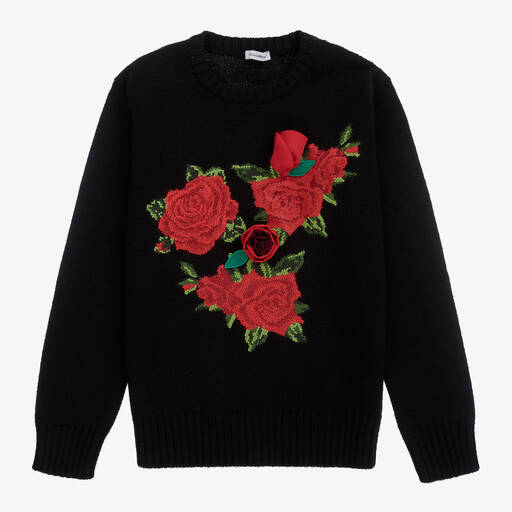 Dolce & Gabbana-Черный свитер с розами и логотипом для подростков | Childrensalon Outlet
