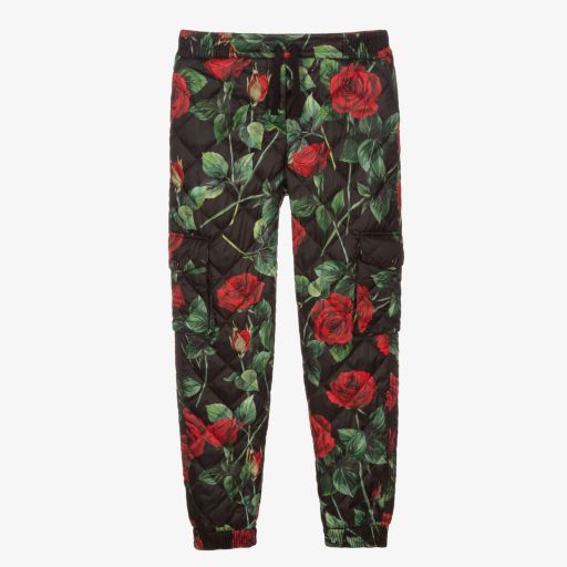 Dolce & Gabbana-Teen Black Rose Quilt Trousers | Childrensalon Outlet