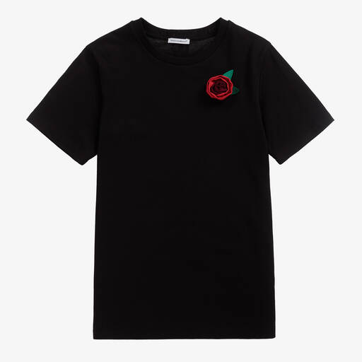 Dolce & Gabbana-Teen Black Rose T-Shirt | Childrensalon Outlet