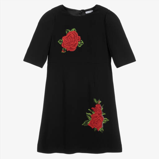 Dolce & Gabbana-Черное платье с розами для подростков | Childrensalon Outlet