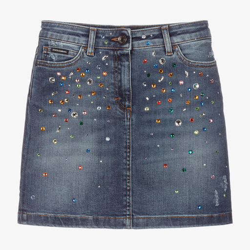 Dolce & Gabbana-Teen Blue Denim Crystal Skirt | Childrensalon Outlet