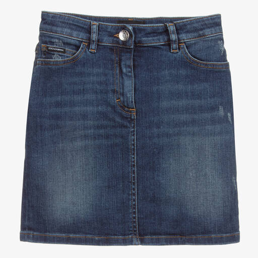 Dolce & Gabbana-Teen Blue Denim Logo Skirt  | Childrensalon Outlet