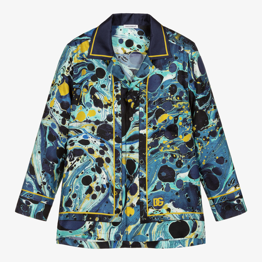 Dolce & Gabbana-Teen Blue Silk Marble Shirt | Childrensalon Outlet