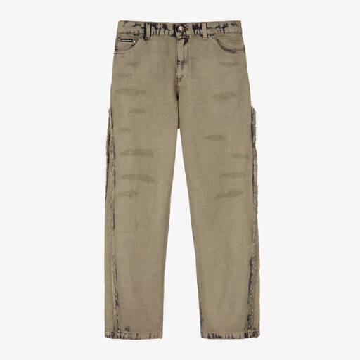 Dolce & Gabbana-Teen Boys Beige Distressed Denim Jeans | Childrensalon Outlet