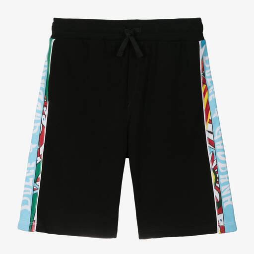 Dolce & Gabbana-Schwarze Teen Baumwoll-Shorts mit Carrettomuster für Jungen | Childrensalon Outlet