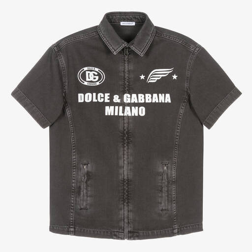 Dolce & Gabbana-Teen Boys Black Cotton Zip Front Shirt | Childrensalon Outlet