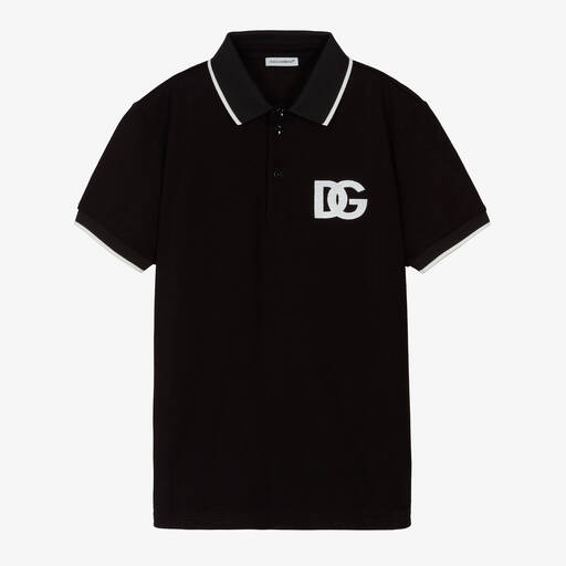 Dolce & Gabbana-Teen Boys Black Crossover DG Polo Shirt | Childrensalon Outlet