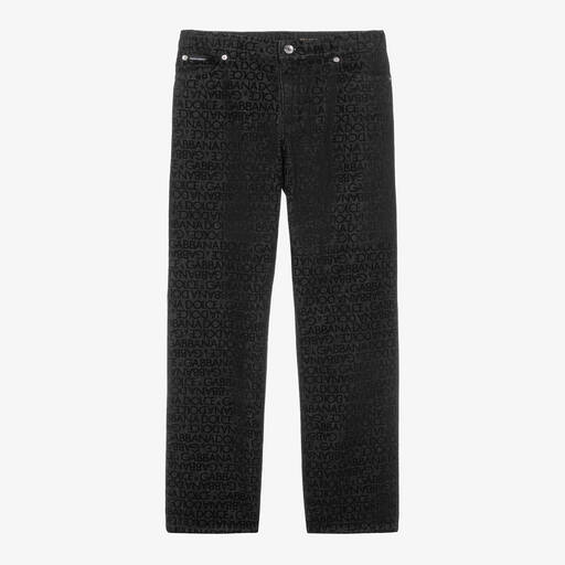 Dolce & Gabbana-Teen Boys Black Denim Flocked Jeans | Childrensalon Outlet