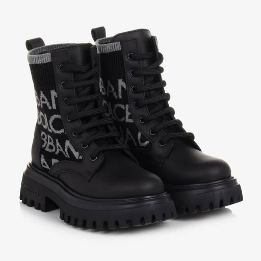 Dolce & Gabbana-Teen Boys Black & Grey Leather Boots | Childrensalon Outlet