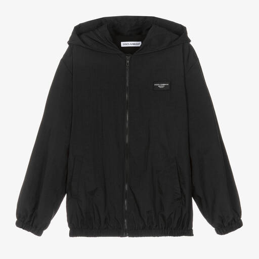 Dolce & Gabbana-Teen Boys Black Hooded Windbreaker Jacket | Childrensalon Outlet