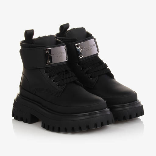 Dolce & Gabbana-Teen Boys Black Leather Ankle Boots | Childrensalon Outlet