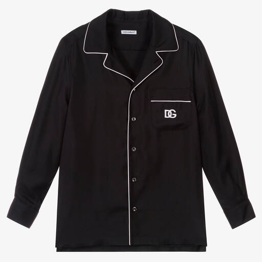 Dolce & Gabbana-Teen Boys Black Silk Logo Shirt | Childrensalon Outlet