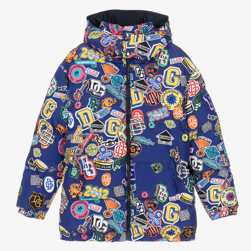 Dolce & Gabbana-Teen Boys Blue Badges Puffer Jacket | Childrensalon Outlet