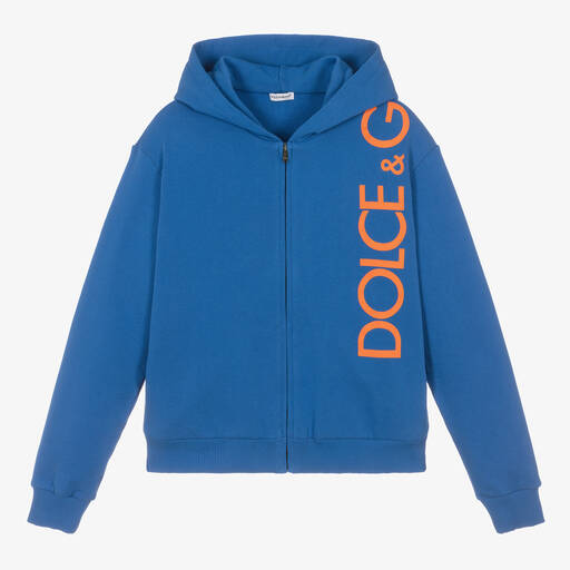 Dolce & Gabbana-Teen Boys Blue Cotton Zip-Up Hoodie | Childrensalon Outlet