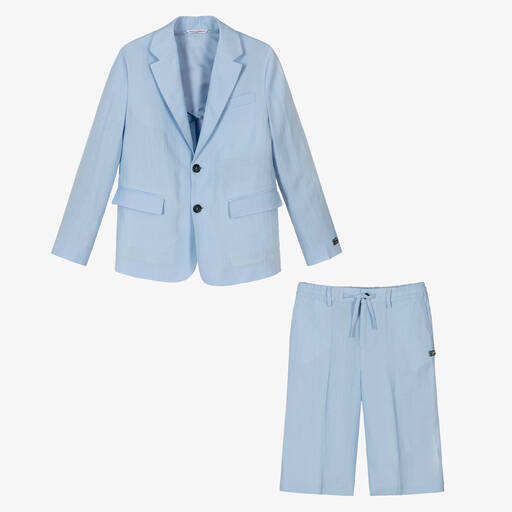 Dolce & Gabbana-Teen Boys Blue Linen 2 Piece Suit | Childrensalon Outlet