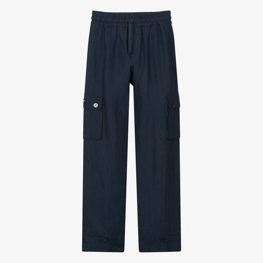 Dolce & Gabbana-Teen Boys Blue Linen Cargo Trousers | Childrensalon Outlet