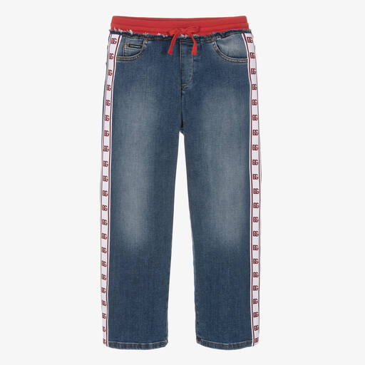 Dolce & Gabbana-Teen Boys Blue Logo Tape Jeans | Childrensalon Outlet