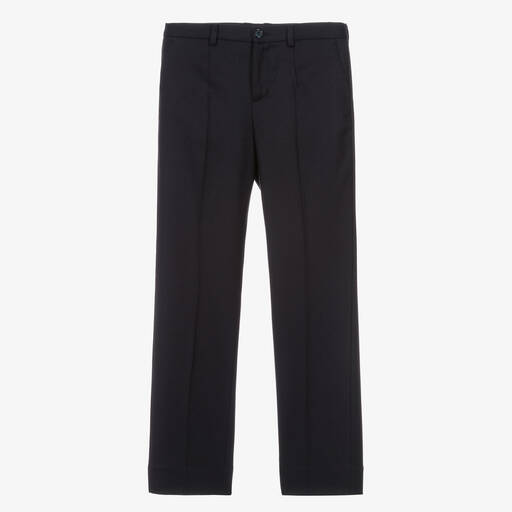 Dolce & Gabbana-Teen Boys Blue Wool DG Crest Trousers | Childrensalon Outlet