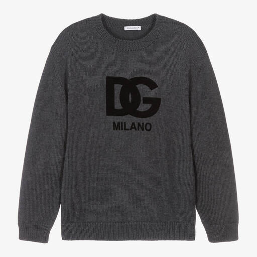 Dolce & Gabbana-Teen Boys Grey Knitted DG Milano Sweater | Childrensalon Outlet