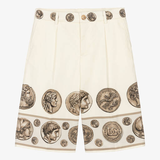 Dolce & Gabbana-Teen Boys Ivory Cotton Coin Print Shorts | Childrensalon Outlet