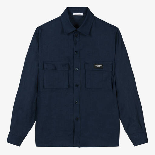 Dolce & Gabbana-Teen Boys Navy Blue Linen Shirt | Childrensalon Outlet