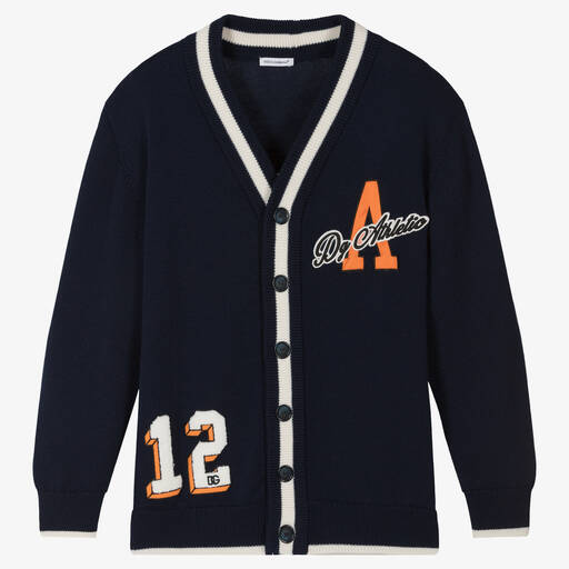 Dolce & Gabbana-Teen Boys Navy Blue Wool Varsity Cardigan | Childrensalon Outlet