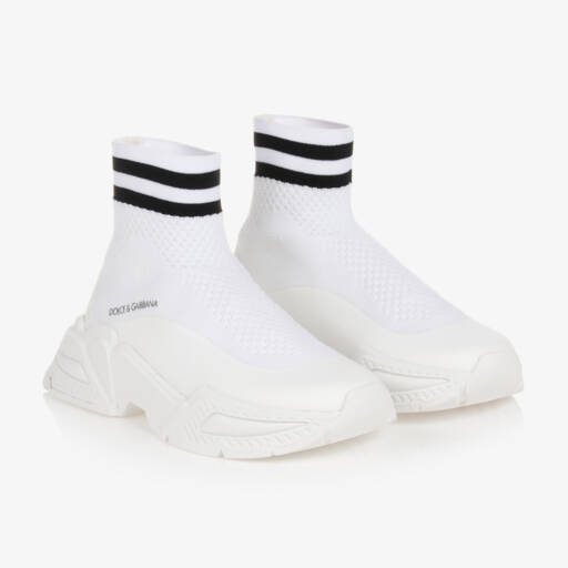 Dolce & Gabbana-Teen Boys Sleek White Knit Trainers | Childrensalon Outlet