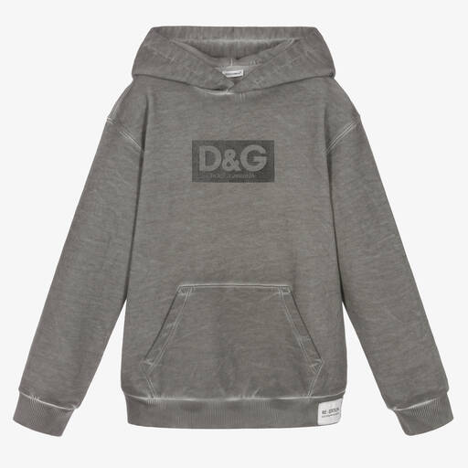 Dolce & Gabbana-Teen Boys Washed Grey Re-Edition Hoodie | Childrensalon Outlet