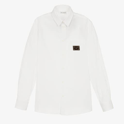 Dolce & Gabbana-Weißes Teen Baumwollpopelin-Hemd | Childrensalon Outlet