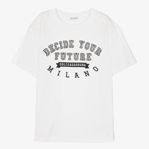 Dolce & Gabbana-Teen Boys White Cotton T-Shirt | Childrensalon Outlet