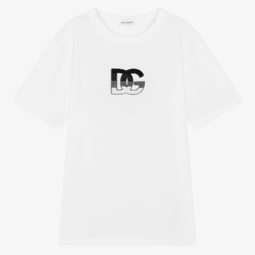 Dolce & Gabbana-Teen Boys White DG Logo T-Shirt | Childrensalon Outlet