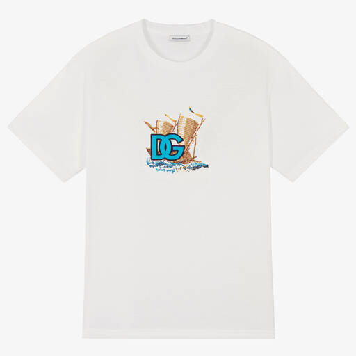Dolce & Gabbana-تيشيرت تينز ولادي قطن لون أبيض | Childrensalon Outlet